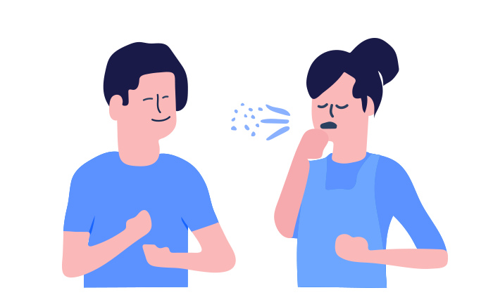 Droplets that from infected person coughs or sneezes
